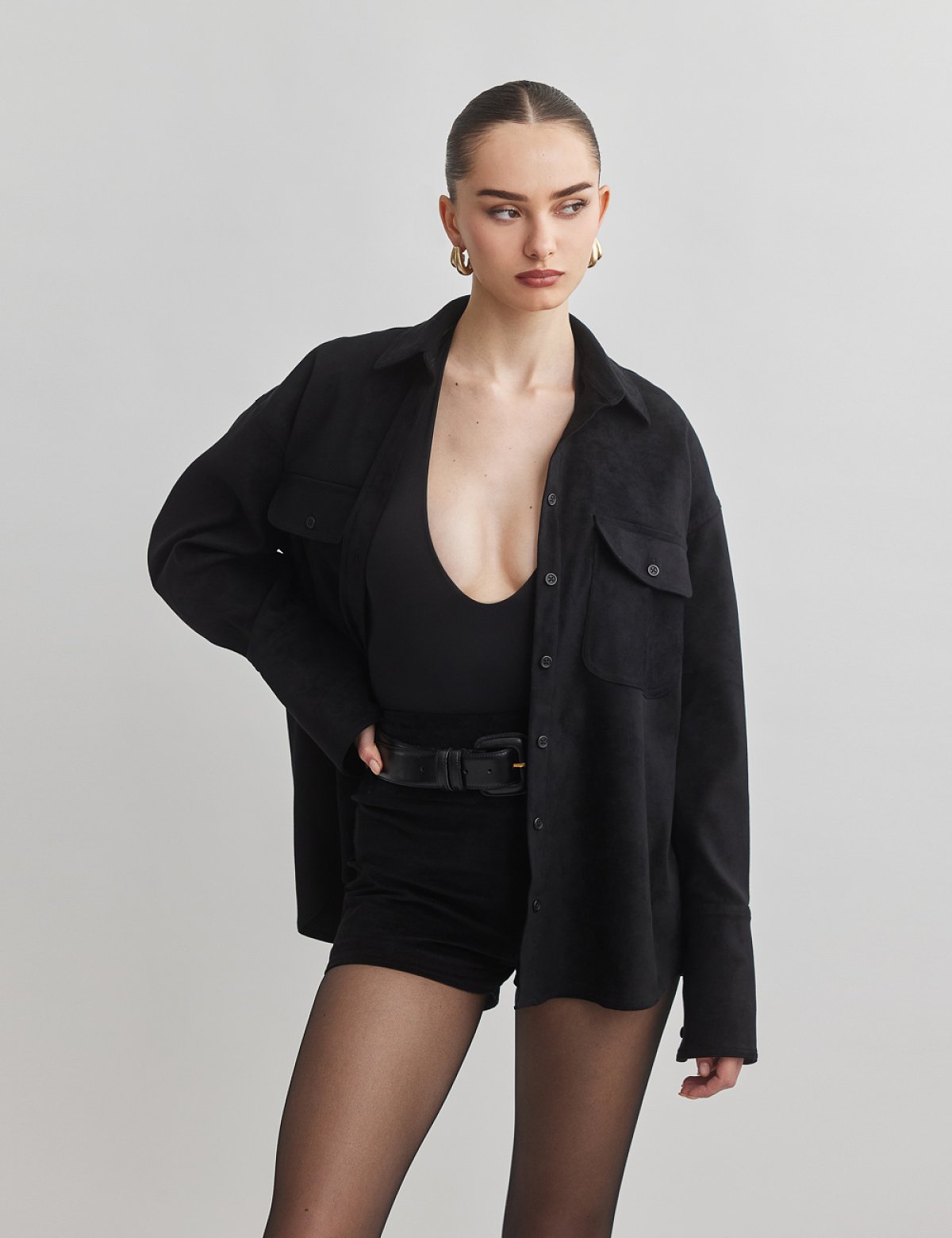Shirt with suede texture-1
