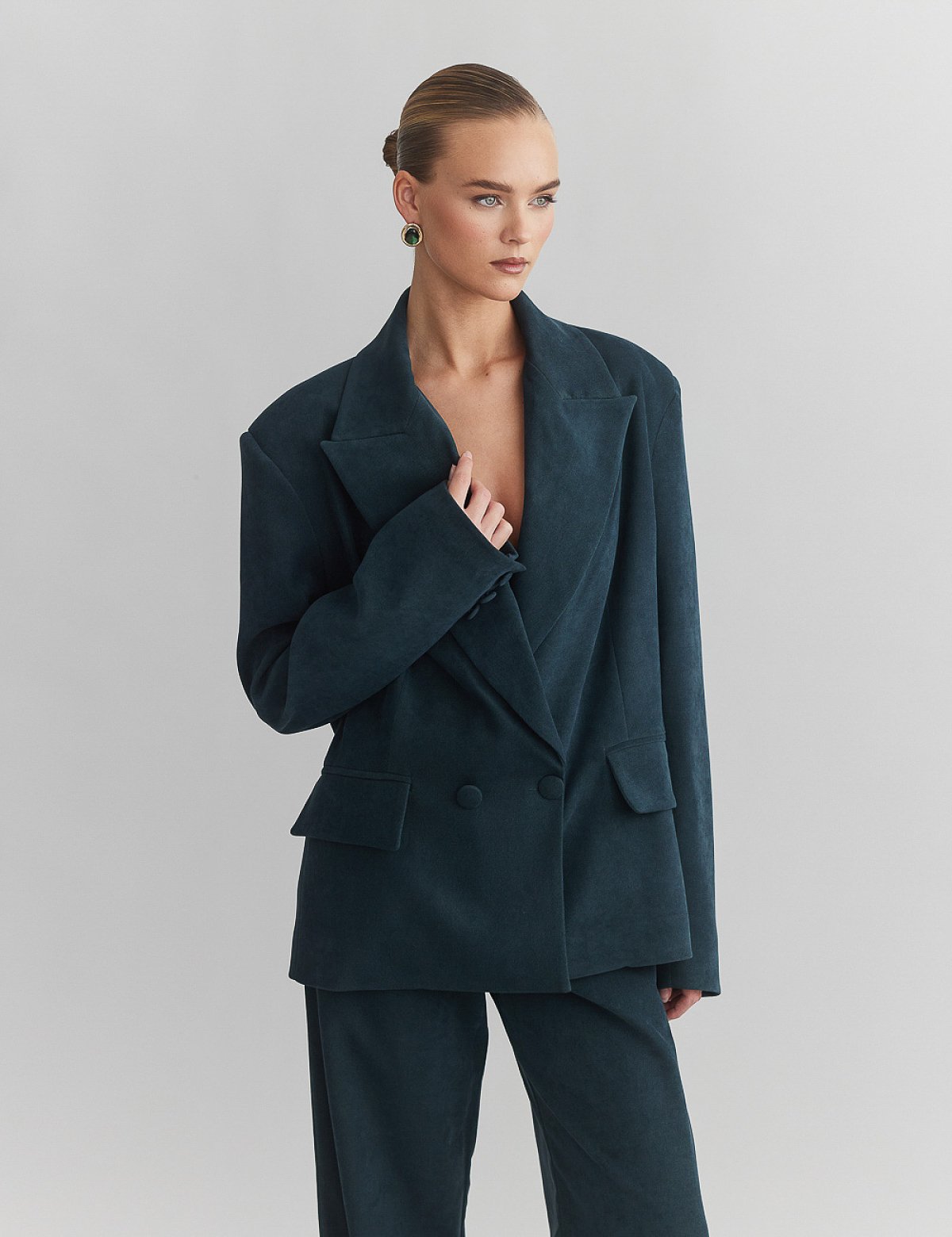 Γυναικείο oversized βελούδινο κοτλέ σταυρωτό μπλέιζερ