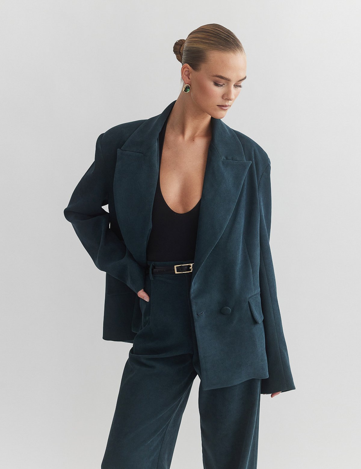 Γυναικείο oversized βελούδινο κοτλέ σταυρωτό μπλέιζερ