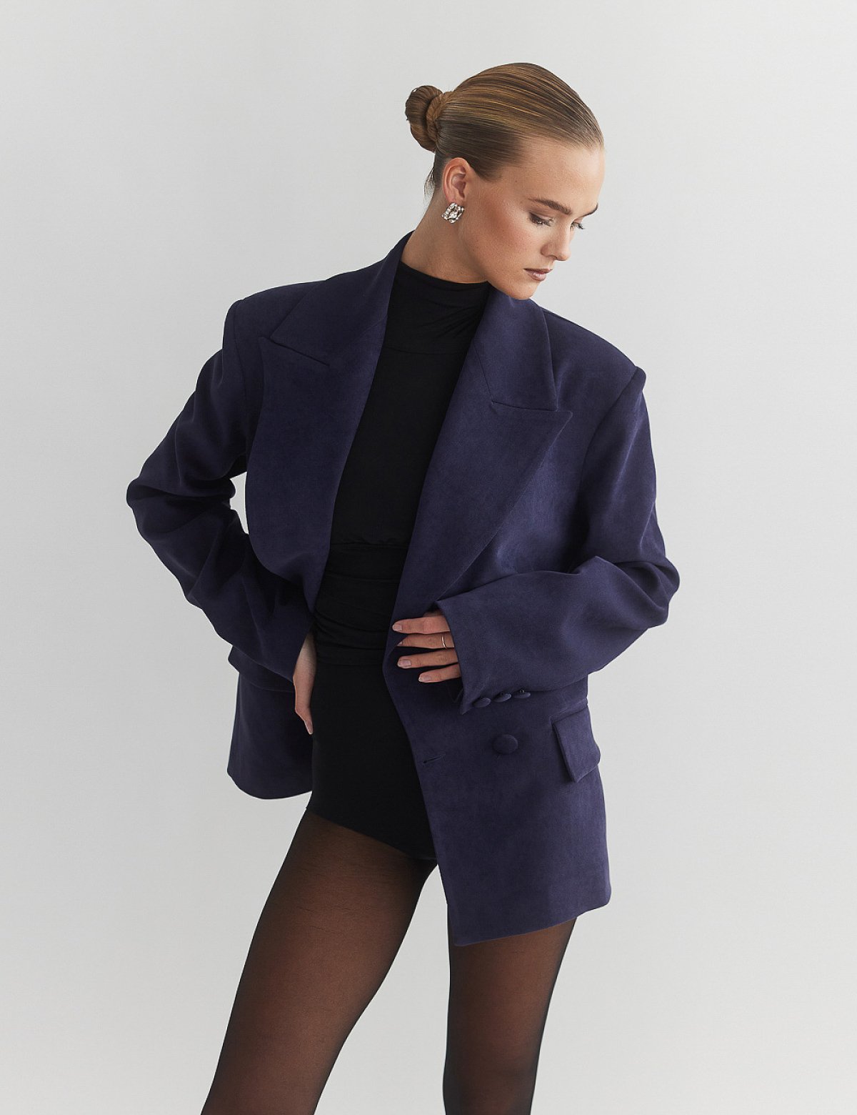 Γυναικείο oversized βελούδινο κοτλέ σταυρωτό μπλέιζερ