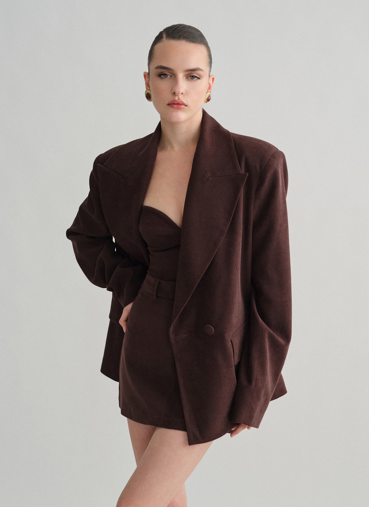 Γυναικείο oversized βελούδινο κοτλέ σταυρωτό μπλέιζερ