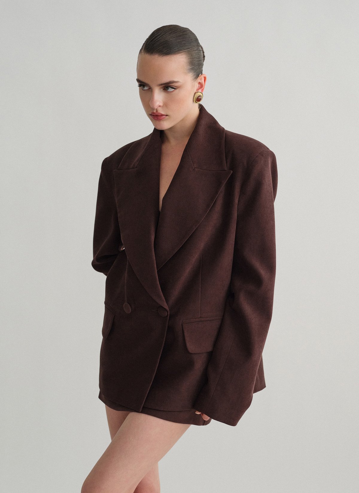 Γυναικείο oversized βελούδινο κοτλέ σταυρωτό μπλέιζερ