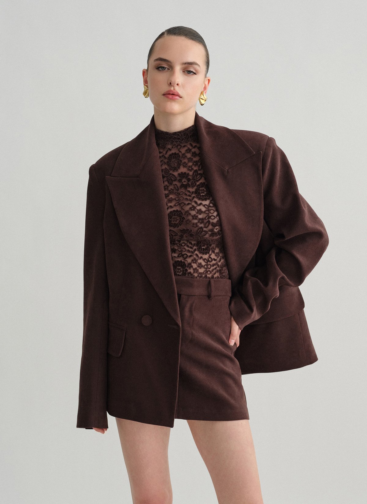 Γυναικείο oversized βελούδινο κοτλέ σταυρωτό μπλέιζερ