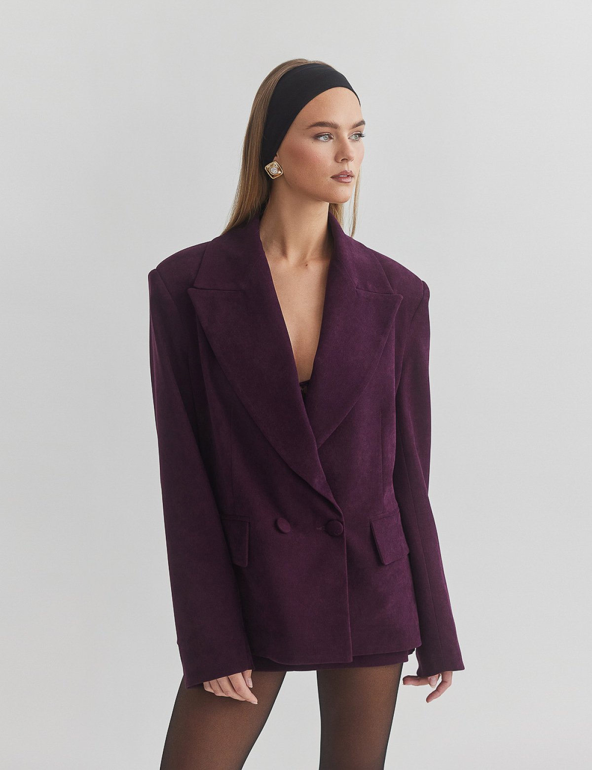 Γυναικείο oversized βελούδινο κοτλέ σταυρωτό μπλέιζερ