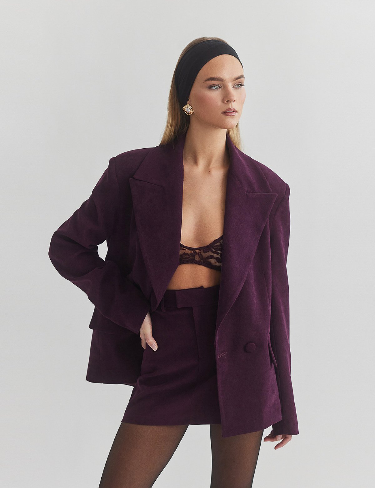 Γυναικείο oversized βελούδινο κοτλέ σταυρωτό μπλέιζερ