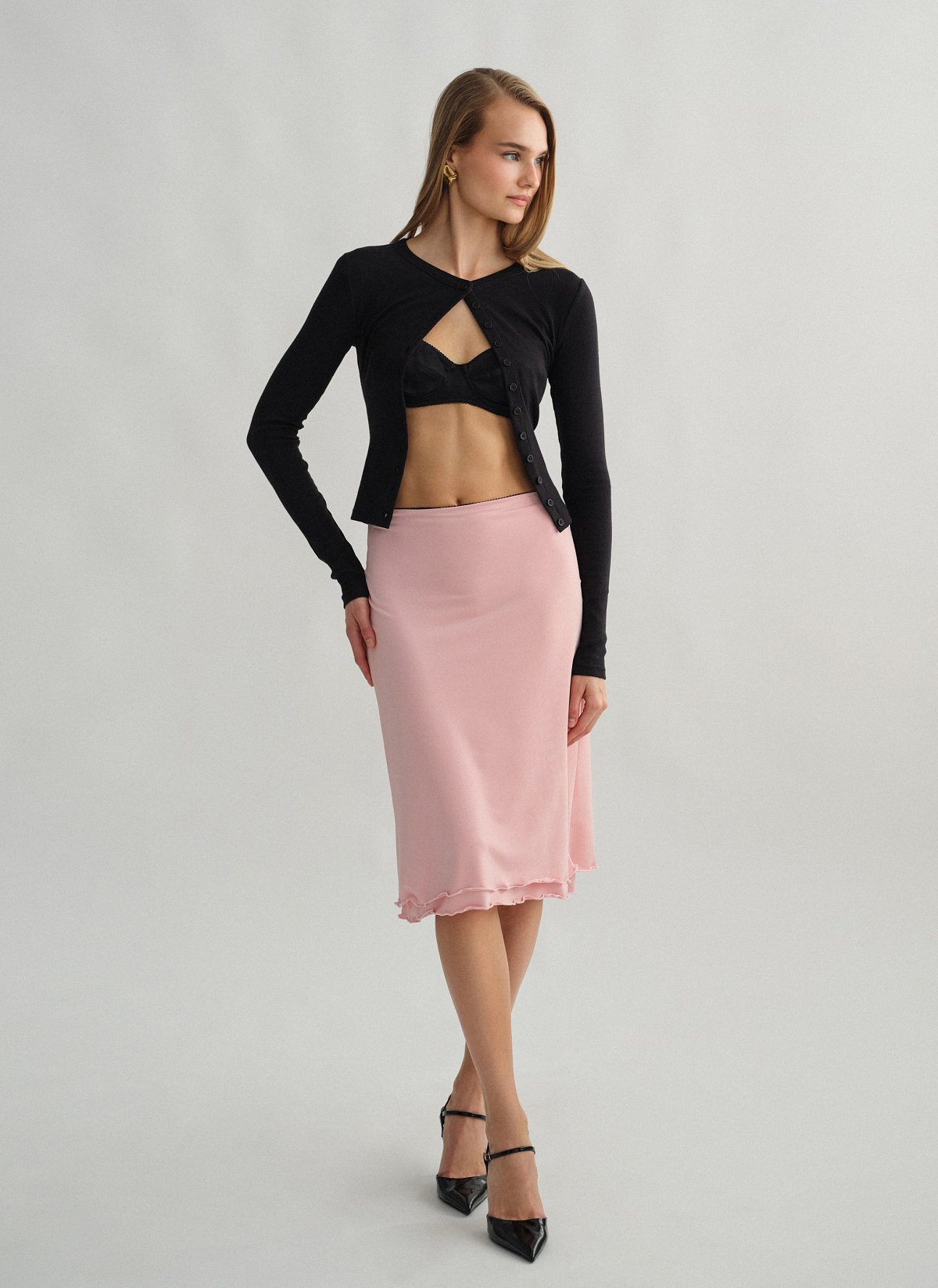 Midi skirt with contrast detail-2