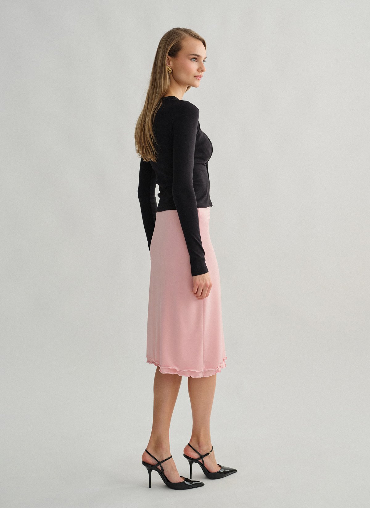 Midi skirt with contrast detail-5