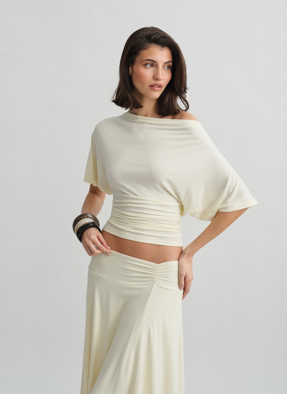 Bamboo fitted one-shoulder blouse-1