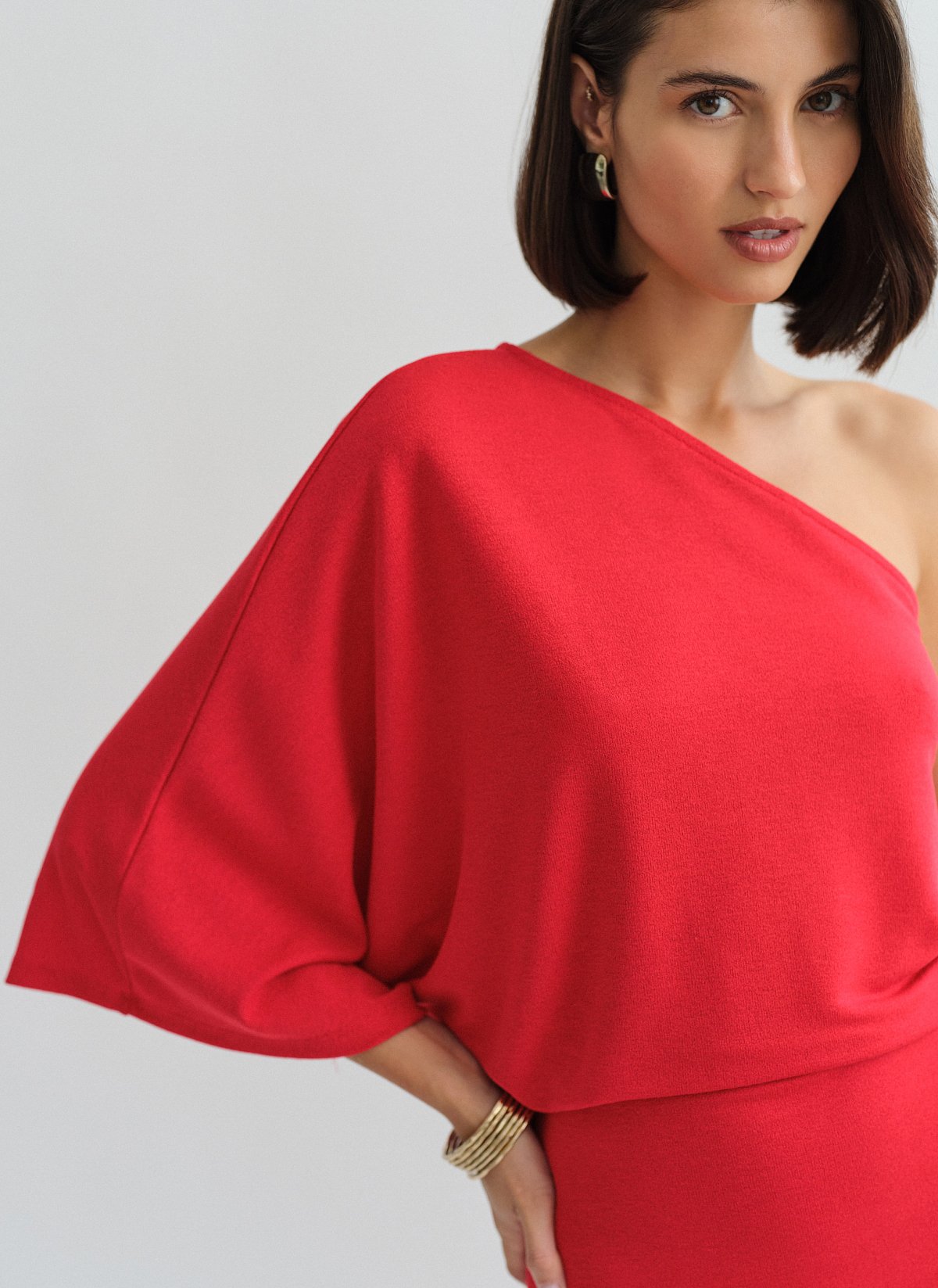 One-shoulder μίνι φόρεμα με ελαφριά πλέξη-3