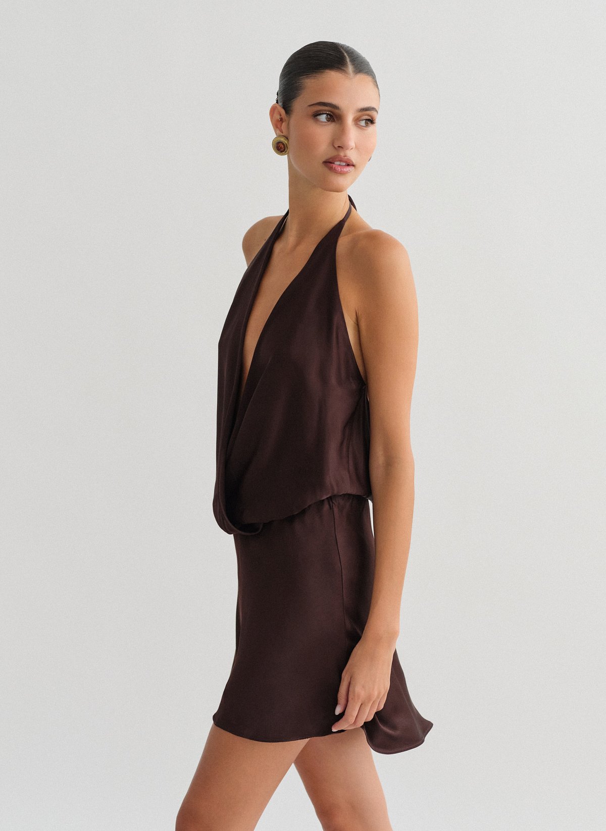 Σατέν ντραπέ μίνι φόρεμα-7
