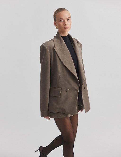 Γυναικείο oversized βελούδινο κοτλέ σταυρωτό μπλέιζερ