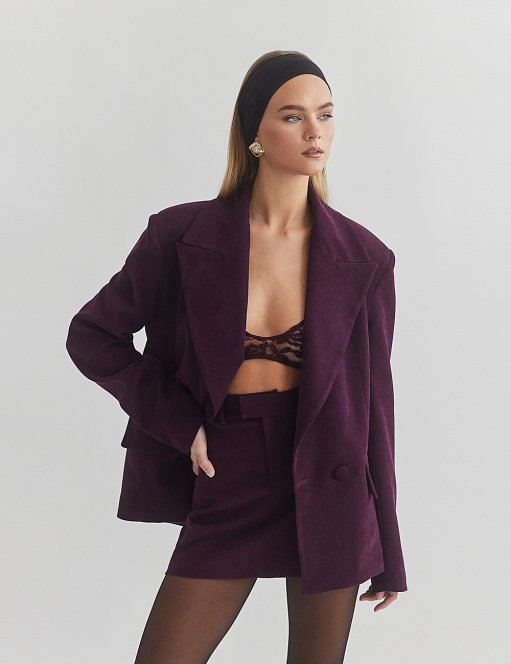 Γυναικείο oversized βελούδινο κοτλέ σταυρωτό μπλέιζερ