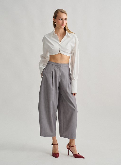 Product: Textured barrel-fit trousers