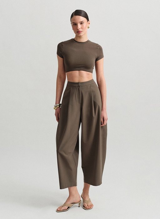 Product: Textured barrel-fit trousers