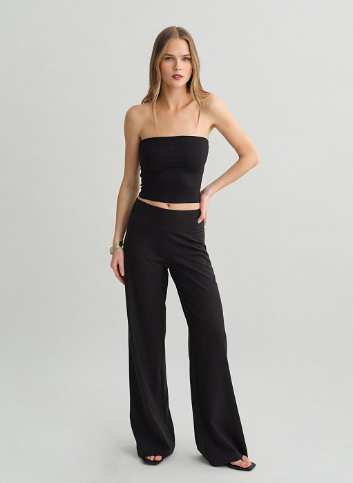 Γυναικείο υφασμάτινο mid-waist παντελόνι με φαρδύ ζωνάκι