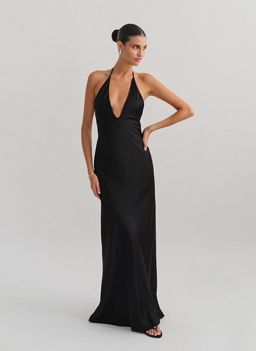 Προϊόν: Σατέν halter maxi φόρεμα