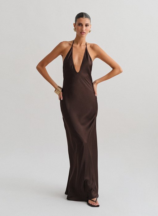 Προϊόν: Σατέν halter maxi φόρεμα