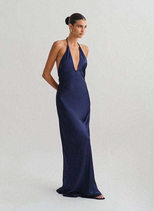 Προϊόν: Σατέν halter maxi φόρεμα