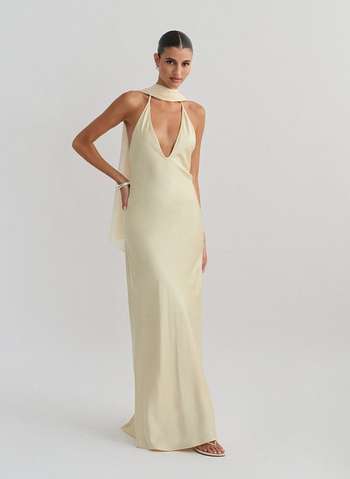 Προϊόν: Σατέν halter maxi φόρεμα