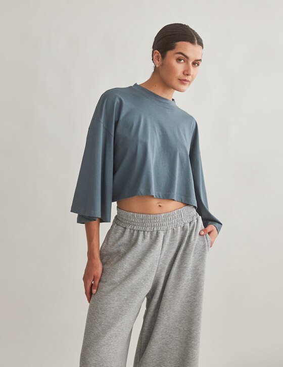 Oversized βαμβακερή μπλούζα σε σκούρο πετρόλ χρώμα